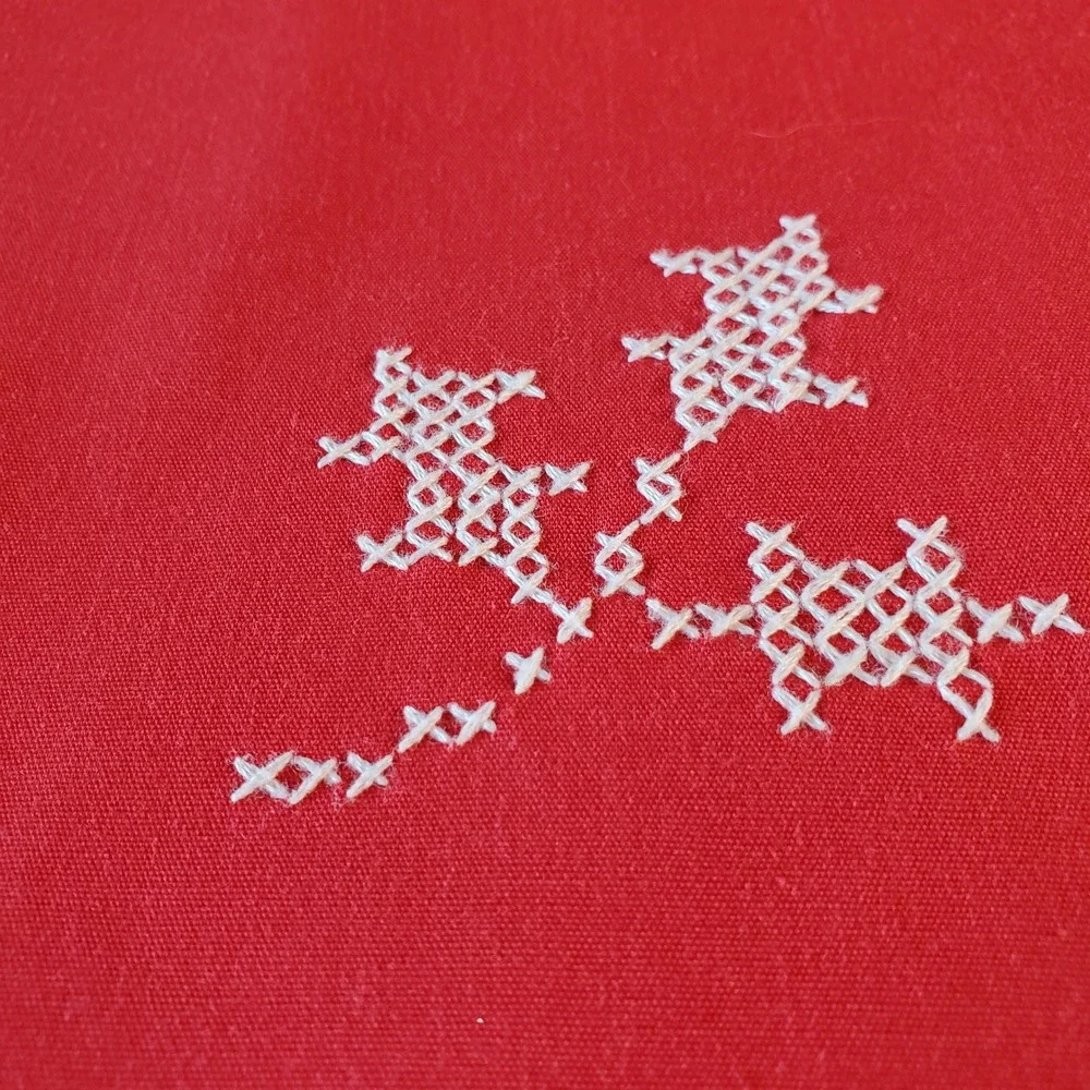 Vintage Red Cloth Napkins Set of 8 red Cross Stitch Embroidery 15.5